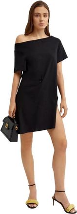 Courr&egrave;ges Asymmetrische Mini Jurk - Dames - Korte kleedjes - Zwart - M - Katoen - Kleedjes