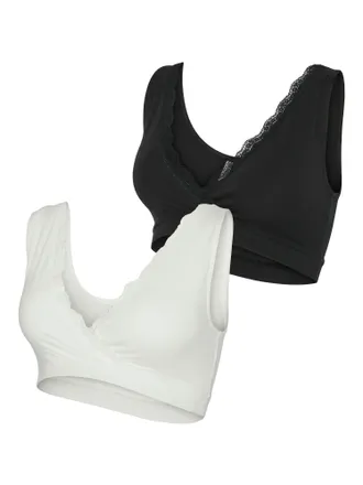 Mama Licious Bustier MAMALICIOUS MLHELENA CROSSY LACE BRA 2F 2-P NOOS, Damen, Gr. XL (42), N-Gr, weiss (snow wei&szlig; pack:schwarz), Jersey, Obermaterial: 95% Baumwoll