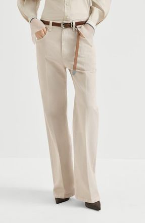 Brunello Cucinelli Dyed denim contemporary loose trousers in Sand at Nordstrom, Size 34