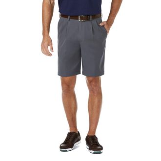 Haggar Mens Cool 18 Pro Straight Fit Pleat Front 4-Way Stretch Expandable Waist Short with Big & Tall Sizes, Gray, 36