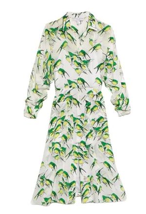 Carolina Herrera Long Sleeved Belted bird Print Dress Size S