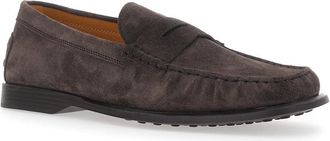 Tod's Mens Loafers With Pennyslot Suede Brown Calf Leather