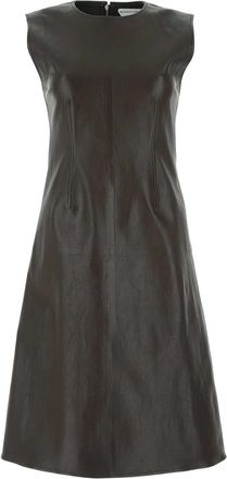 Bottega Veneta Womens Dark Brown Nappa Leather Dress - Dark Grey Sheepskin - Size EU 34 (Womens)