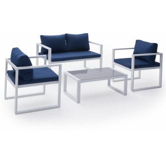 Happy Garden Happy Garden - Set di mobili da giardino ibiza in tessuto blu 4 posti - alluminio bianco