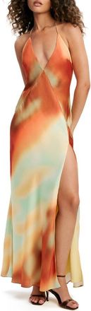 Bardot Lizbeth Abstract Sunrise Print Satin Maxi Dress in Sunrise Abstract at Nordstrom, Size 10