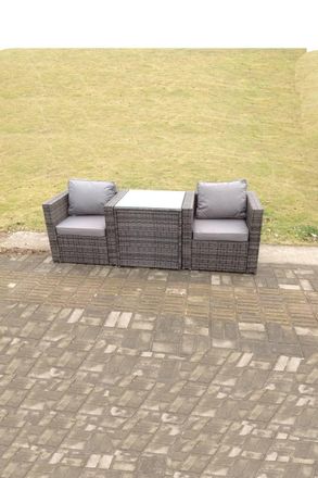 Fimous Rattan Single Arm Chair Garden Patio Furniture Set With Coffee Table 2 Seater in Dark Grey