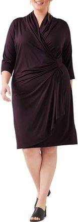 Karen Kane Three Quarter Sleeve Jersey Cascade Faux Wrap Dress in Bordeaux at Nordstrom, Size 2X