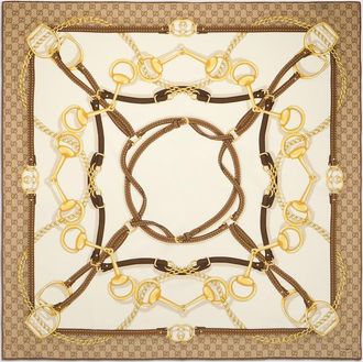 Gucci Printed Silk Cr&ecirc;pe Carr&eacute;, Brown