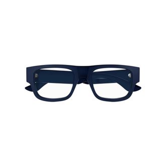 Alexander McQueen Glasses, male, Blue, 53 MM, Rectangle Eyeglasses
