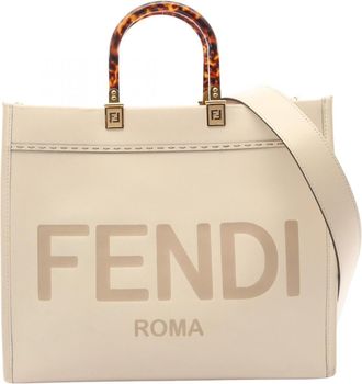 Fendi Gray Ivory Leather Handbag Tote Bag (Pre-Owned)