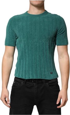 Dolce & Gabbana T-shirt met ronde hals - Heren - Ronde hals truien - Groen - M - Katoen - Truien & Vesten