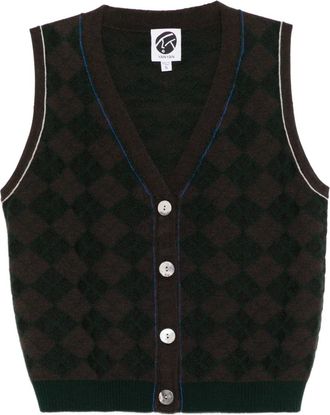 YanYan Knits argyle-print vest - women - Wool - S - Brown