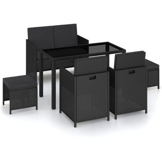 vidaXL 6 Pcs Set Dining Outdoor Con Almohada Vime Pe Preto