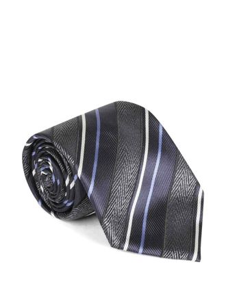 Brioni textured striped tie - Blu