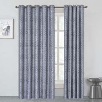 Lewis's Clarion Patterned Eyelet Curtains - Charcoal - Width 90 x Drop 90 (229 x 229cm) | TJ Hughes Grey