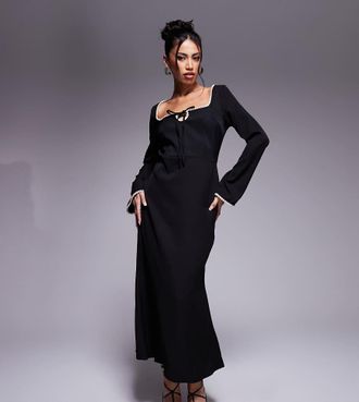 In The Style Esclusiva In The Style x Perrie Sian - Vestito al polpaccio nero con bordi con perline