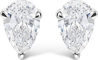 House of Brilliance 14K Gold Lab Grown Pear Shaped Solitaire Diamond Stud Earrings