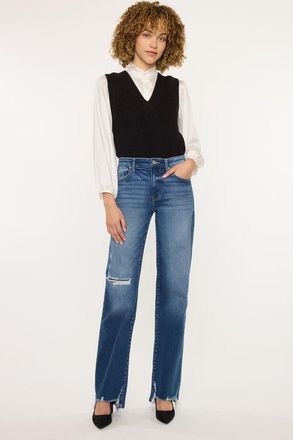 Kancan Dayna High Rise Slim Wide Leg Jeans in Dark Wash at Nordstrom, Size 24 X 33