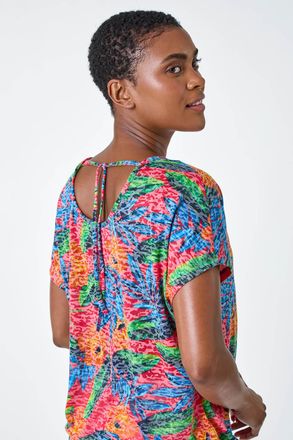 Roman Leaf Print Burnout Stretch T-Shirt