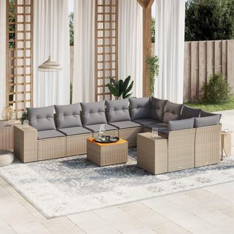 vidaXL Vidaxl - Set Divano Da Giardino 10 Pz Con Cuscini Beige In Polyrattan
