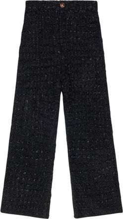 Balenciaga Zwarte Wol Tweed Baggy Broek - Dames - Straight fit broeken - Zwart - M - Wol - Broeken