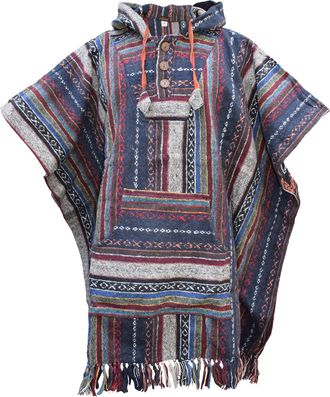 Gheri Hippie Gypsy Cotton Hooded Cloak Fringes Poncho O