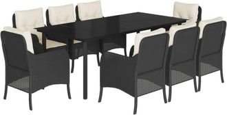 vidaXL 9 Piece Garden Dining Set with Cushions Black Poly Rattan vidaXL