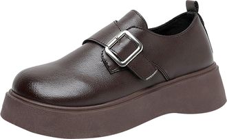 Generic Retro Platform Buckle Shoes. Versatile Height Enhancing For Spring And Fall. Women Flip Flops Size 8 (Coffee, 4.5)