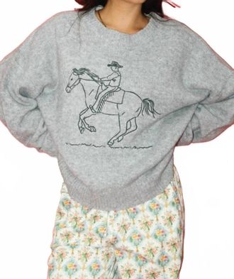 Bailey Rose Embroidered Cowboy Knit Sweater In Grey