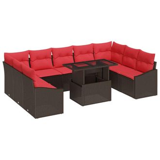 vidaXL Juego De Sof&aacute; 10 Uds. 9-n&uacute;mero De Plazas Marr&oacute;n Y Rojo Vidaxl