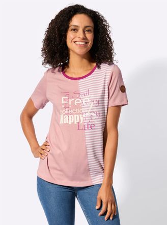 Casual Looks Rundhalsshirt CASUAL LOOKS Rundhals-Shirt, Damen, Gr. 36, hortensie, erika, bedruckt, 50% Baumwolle, 50% Modal, bedruckt, gemustert, gestreift, mehrfa