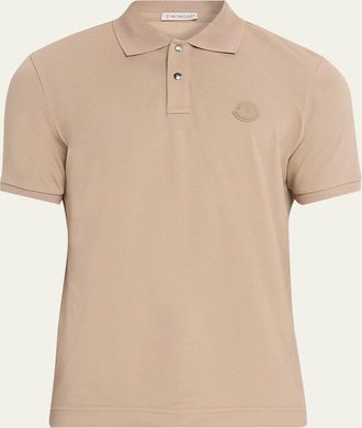 Moncler Mens Leather-Emblem Polo Shirt