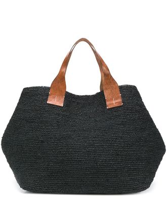 Ibeliv Rio tote bag - women - Raffia/Calf Leather - OS - Black