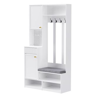 STILVORA Muebles De Entrada Con Banco Acolchado, 4 Ganchos, Armario, Panel Perforado Y 2 Cajones, Mdf, 100&times;35&times;180 Cm, Blanco