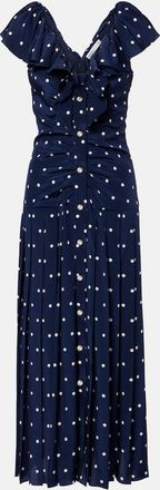 Alessandra Rich Abito midi in seta con volant a pois