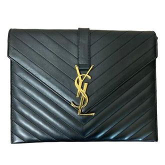 Saint Laurent Pre-owned BO Monogramme V Stitch Chain Shoulder Bag - Dames - Pre-owned - Zwart - Maat: ONE Size Leer