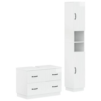 vidaXL Juego De Gabinete De Ba&ntilde;o De 2 Piezas Hoorn Blanco Brillante Vidaxl