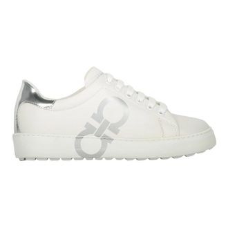Ferragamo Schoenen, Dames, Wit, 39 EU, Leer, Lage leren sneakers met contrasterende hiel