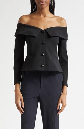 L'agence Ingrid Off the Shoulder Crop Blazer Top in Black at Nordstrom, Size 10