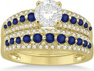 Allurez Three-Row Blue Sapphire & Diamond Bridal Set 18k Yellow Gold (1.18ct)