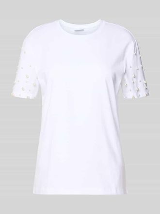 Jake*s Casual T-Shirt mit Rundhalsausschnitt und Perlen in Weiss, Gr&ouml;&szlig;e XXL