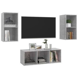 Berkfield Home Practical 3 Piece TV Cabinet Set Concrete Grey Engineered Wood