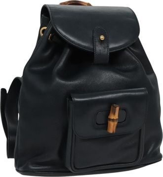 Gucci Vintage Bamboo Backpack Leather Black Leather Backpack Bag (Pre-Owned)