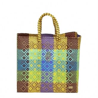 Lola's Bag Womens Medium Woven Patterned Shoulder Strap Tote Bag In Yellow Multi