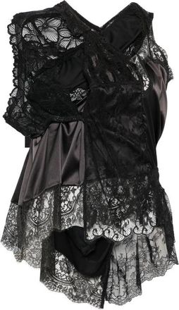 Junya Watanabe Black Lace V Neck Top