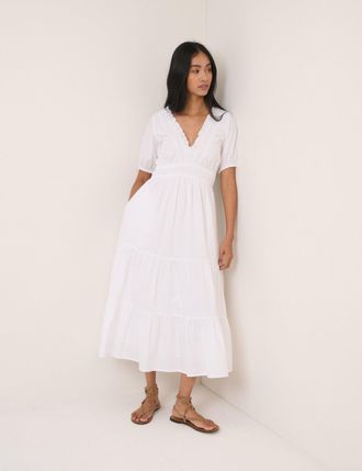 Nobody's Child White Tiered Madison Midi Dress