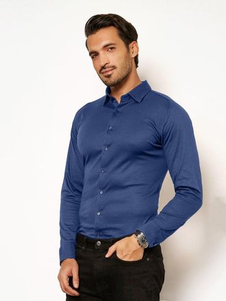 DeSoto Langarmhemd DESOTO Jerseyhemd Casual Kent, Herren, Gr. XXL, N-Gr, blau (blau piqu&eacute;), Jersey, Obermaterial: 100% Baumwolle, unifarben, slim fit normal,
