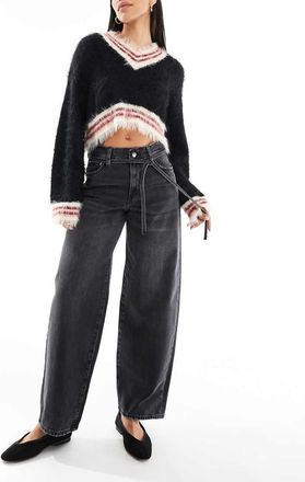Only Gianna mid waist barrel jeans in washed black