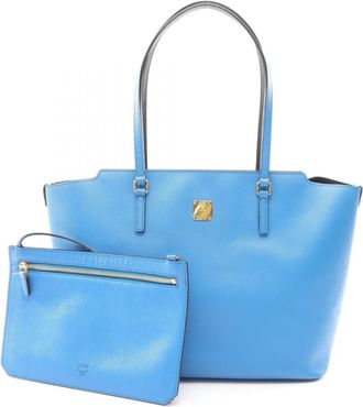 MCM Mcm Blue Leather Handbag Pouch Tote Bag (Pre-Owned)