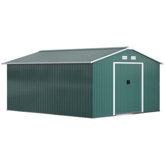 OUTSUNNY Cobertizo De Herramientas De 12,4 M&sup2;, Casa De Jard&iacute;n Con Techo A Dos Aguas, Puerta Corredera, Base, 340 X 386 X 200 Cm, Cobertizo De Herramientas De A